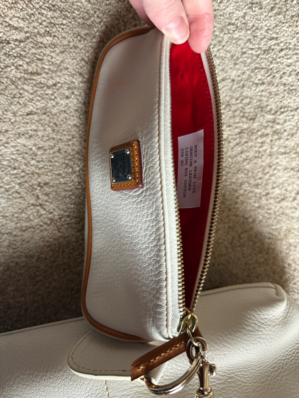 Dooney & Bourke White Pebble Leather Tote with Tan Trim - Picture 14 of 15